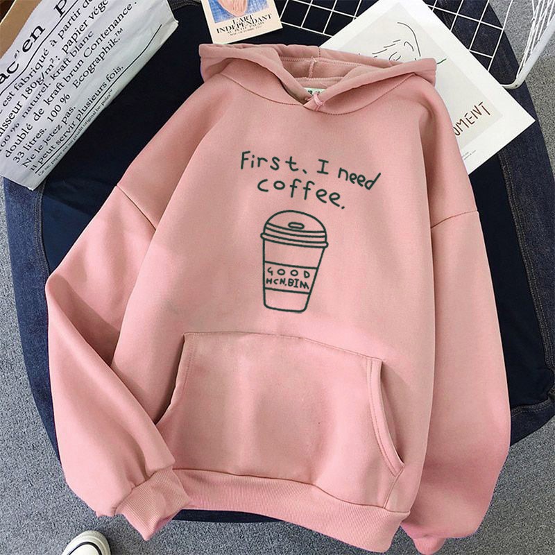 Sweater Wanita Hoodie Oversize Lengan Panjang Babyterry First I Need Coffee-Salem