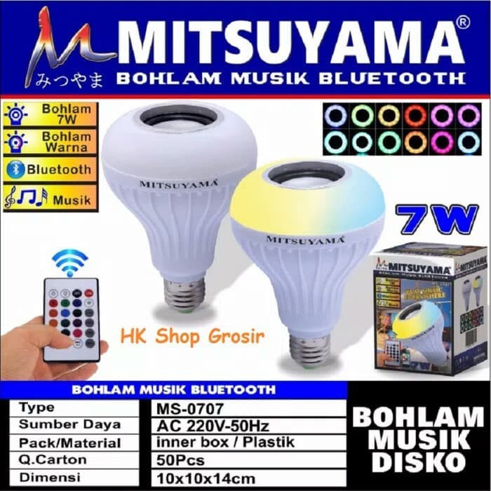 Bohlam Lampu LED Musik Bluetooth Speaker Mitsuyama MS0707 + REMOTE