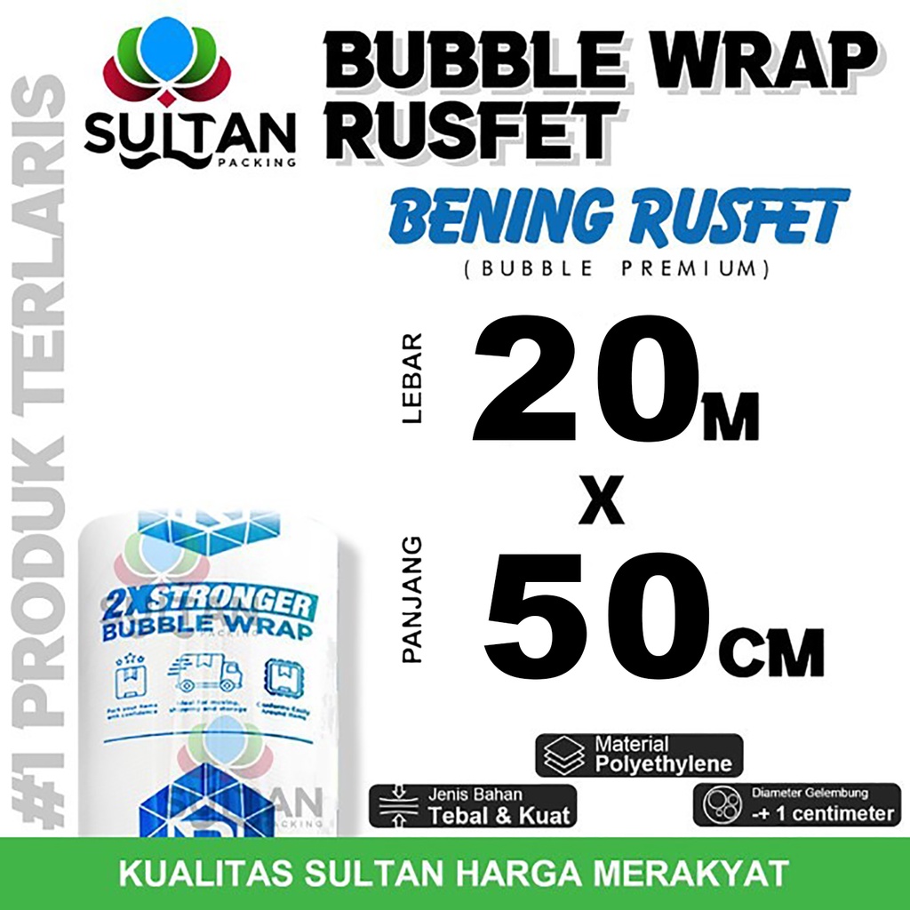 

Bubble Wrap 20cm x 50meter RUSFET BENING Bubblewrap TERMURAH / ROLL