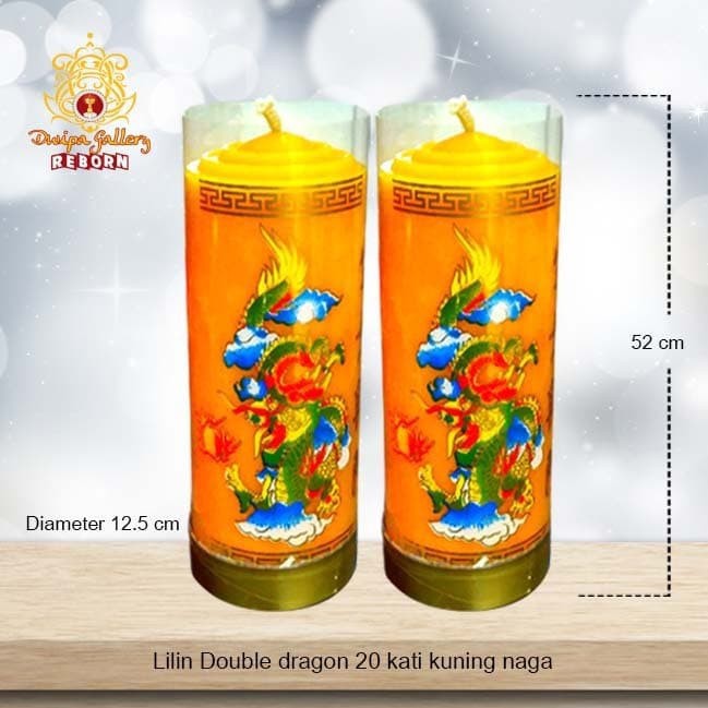 Lilin/Candle Puja Sembahyang Double Dragon 20 Kati Kuning Naga