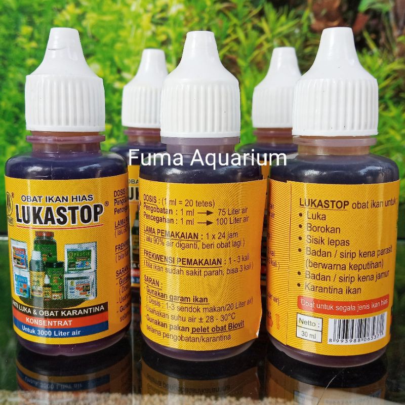 LUKASTOP 30 ML Obat Karantina Ikan Hias Obat Luka jamur Finrot sisik nanas obat kuning