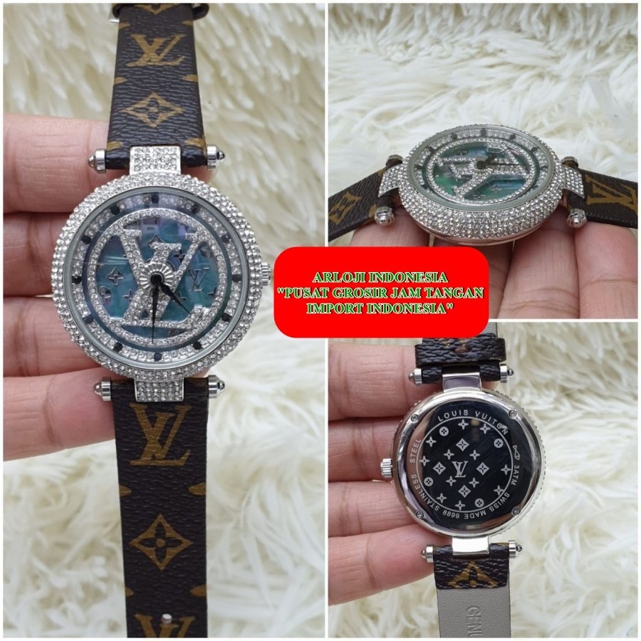 New Arrival Jam Fashion Wanita Lv Silver Diamond Mirror Garansi 1th