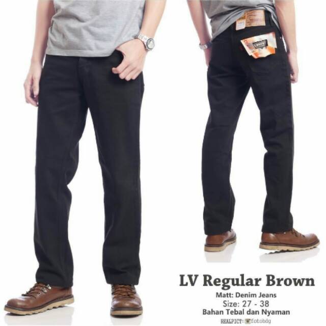 Celana jeans standar pria coklat