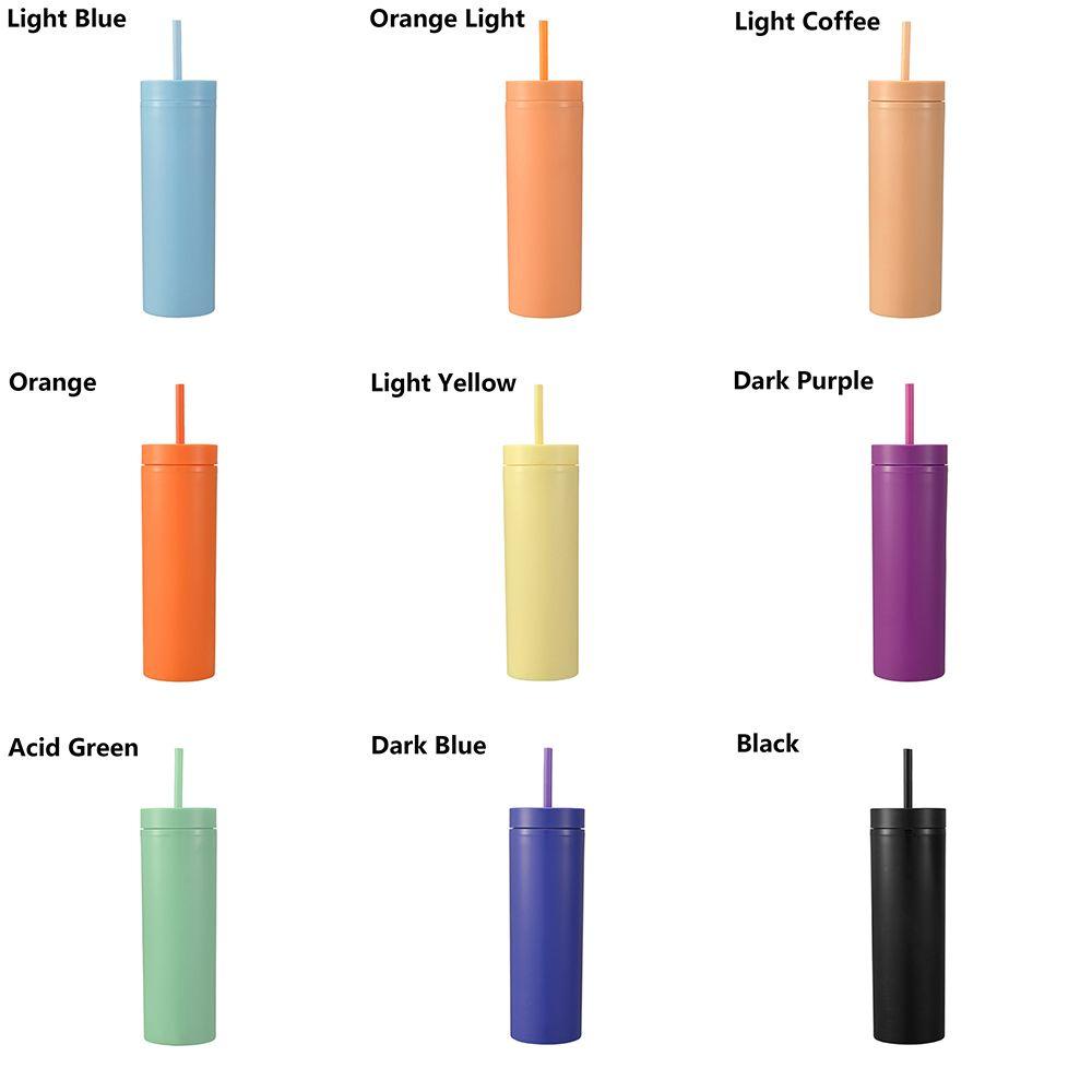 R-FLOWER 16oz Acrylic Skinny Tumbler Multi Color Hadiah Natal Perlengkapan Minum Double Layer Milk Cup