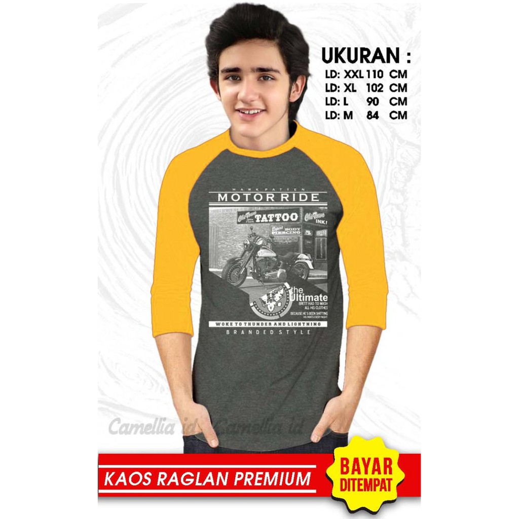 Kaos Raglan (MOTOR RIDE)/Kaos Pria Lengan 3/4/ Kaos Pria/ Kaos Cowok/ Kaos Oblong/Misty