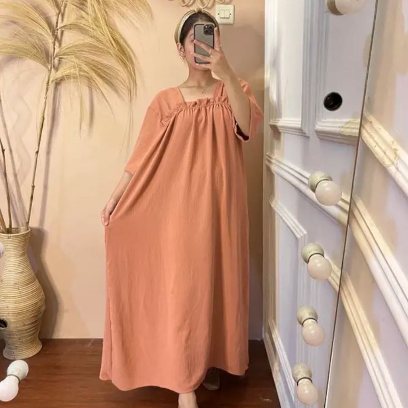 Daster Crinkle Airflow Terbaru Ld 110cm Panjang 120cm Terlaris Korea Best Seller Kerut Dada Kekinian