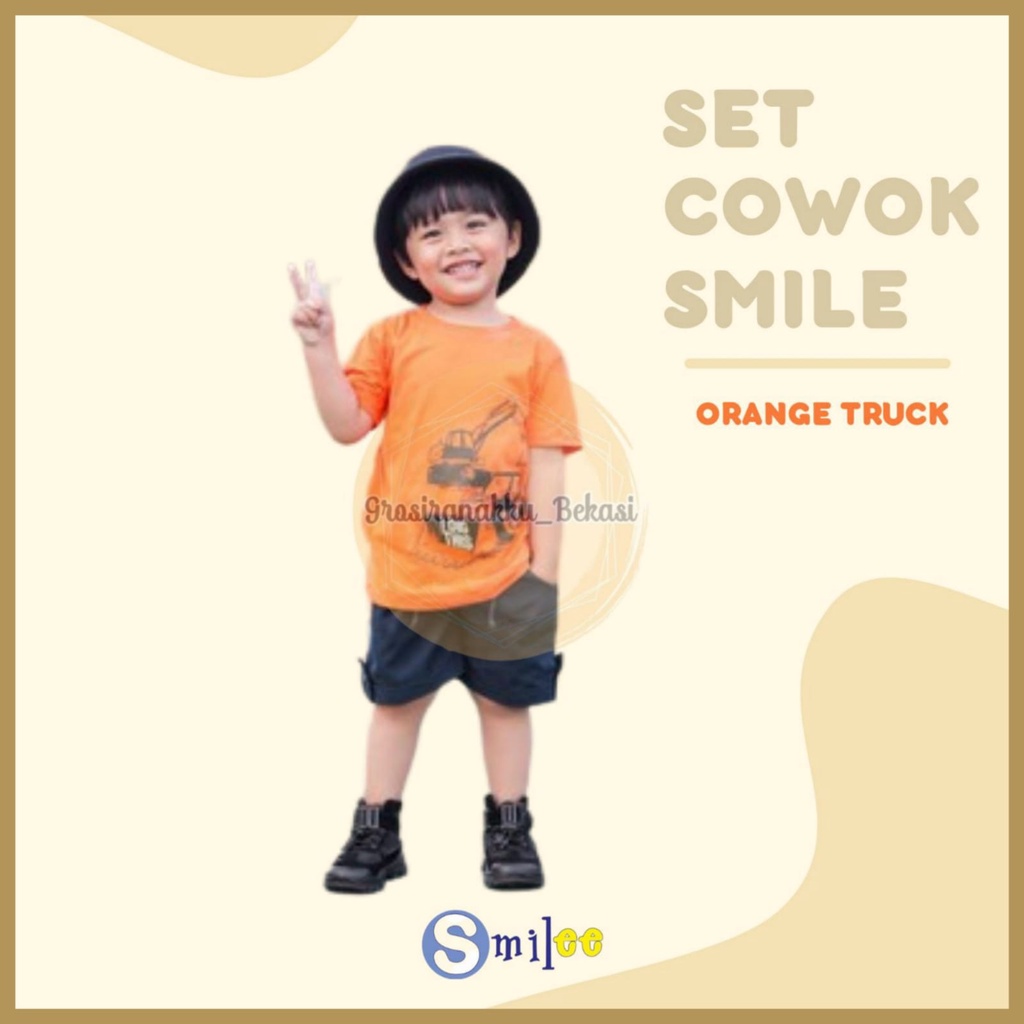 Setelan Anak Cowok Orange Truck Size 1-3Tahun