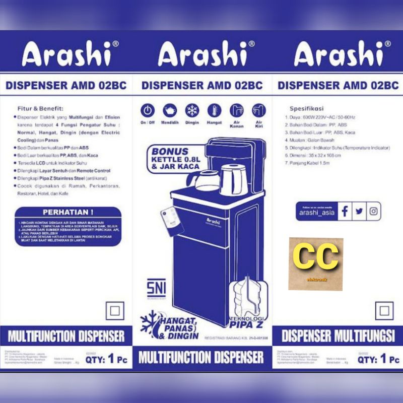 DISPENSER ARASHI GALON BAWAH AMD 02BC ARASHI DISPENSER AIR MINUM MULTIFUNGSI AMD02BC+ remote