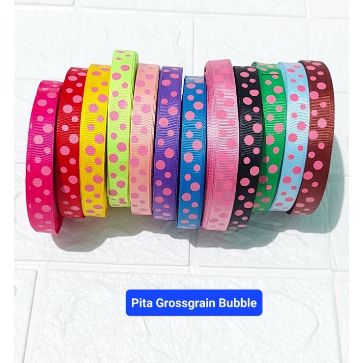 Bahan roll Pita Grossgrain motif bubble tipis 1.2cm