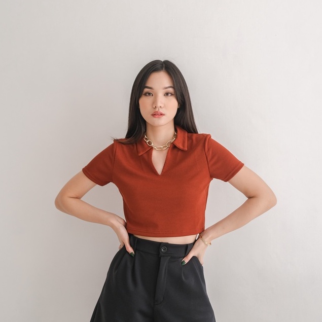 [TAVIA] JIRO KNIT POLO / BAJU CROP WANITA / KAOS CROP WANITA-2