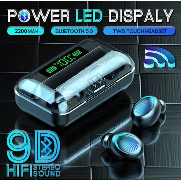 F9 Fingerprint TWS EARPHONE BLUETOOTH Earbuds Powerbank Headset Head phone-8