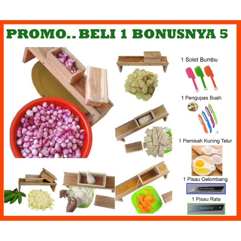 Pengiris Pemotong Keripik Singkong Bergelombang Kayu Jati Bonus 2 Pisau