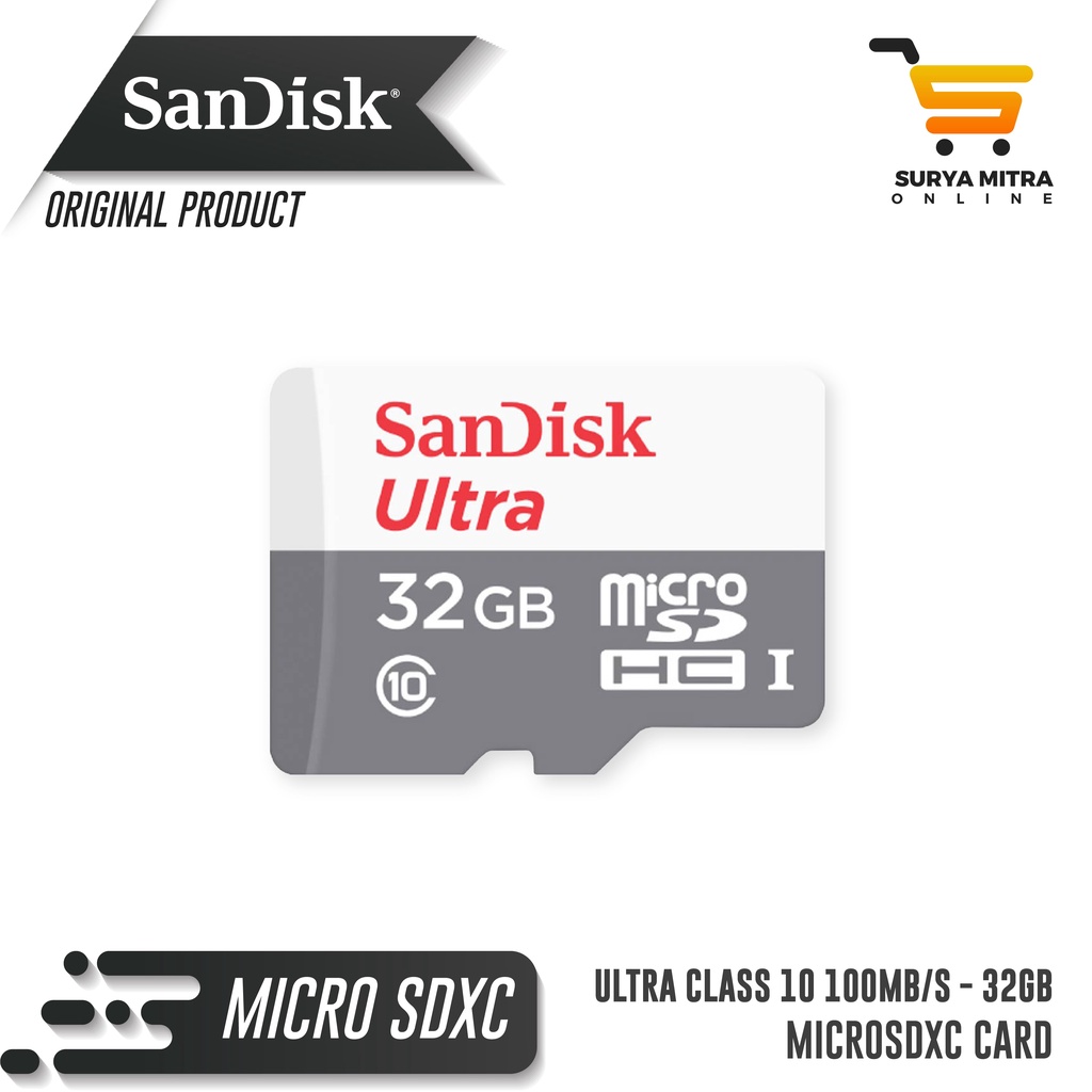 MicroSD Sandisk Ultra 32GB UP TO 100Mb/s Class 10 Tanpa Adapter | 32GB 100MB