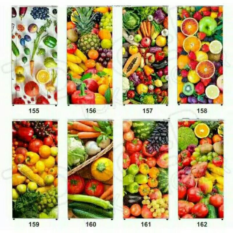 sticker kulkas 1 pintu motif buah dan sayur