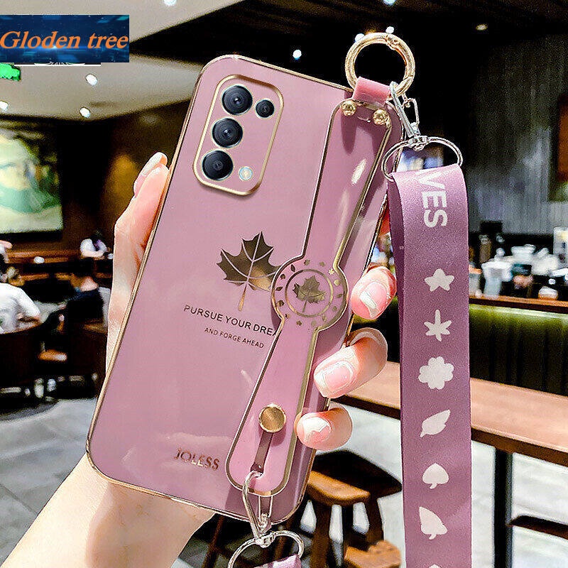 Case Motif Daun Maple Dengan lanyard Untuk OPPO Reno 5 Pro