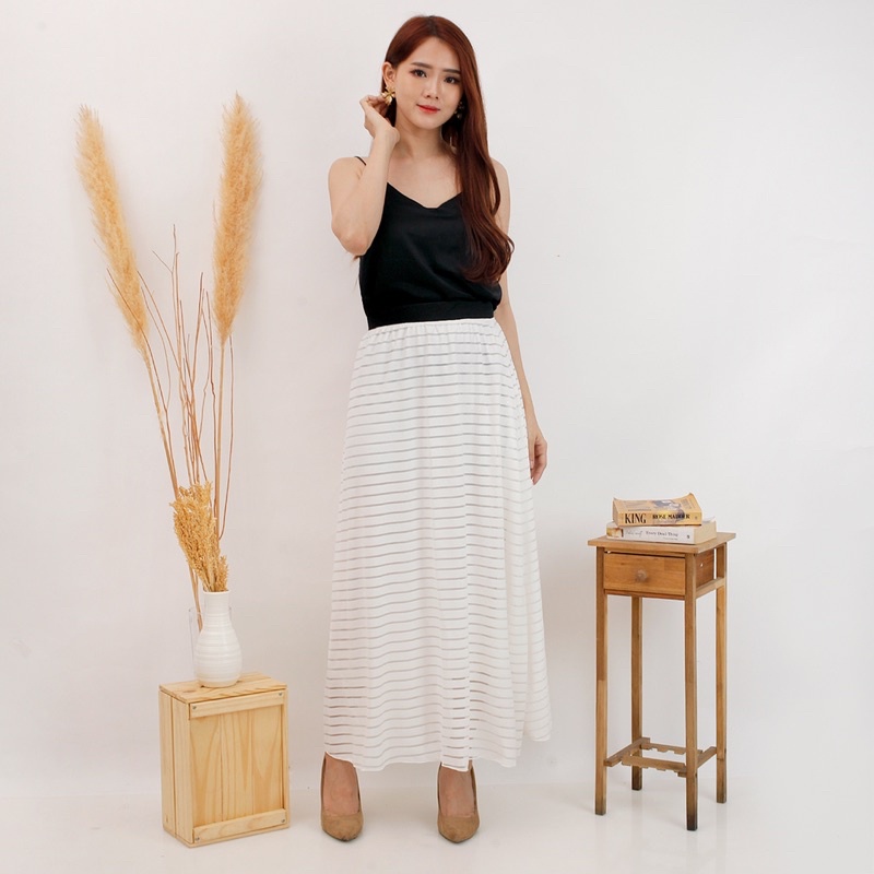 ROK MOTIF GARIS GARIS - POLOS KARET FURING ABG KERJA KULIAH MURAH CANTIK LEBAR MAYUNG MODELLANO MAXI