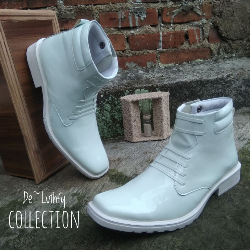 Sepatu Dinas Pdh Putih Sepatu Pdh Zipper Sepatu Boot Pria Putih De Luthfy Collection