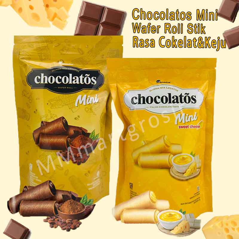 Chocolatos Mini / Wafer Roll Stik / Rasa Cokelat &amp; Keju / Pouch