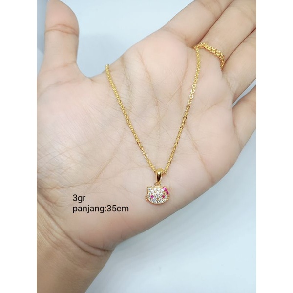 kalung nori ukir anak + liontin hellokitty /kalung perak asli silver 925 lapis emas/ kalung fashion
