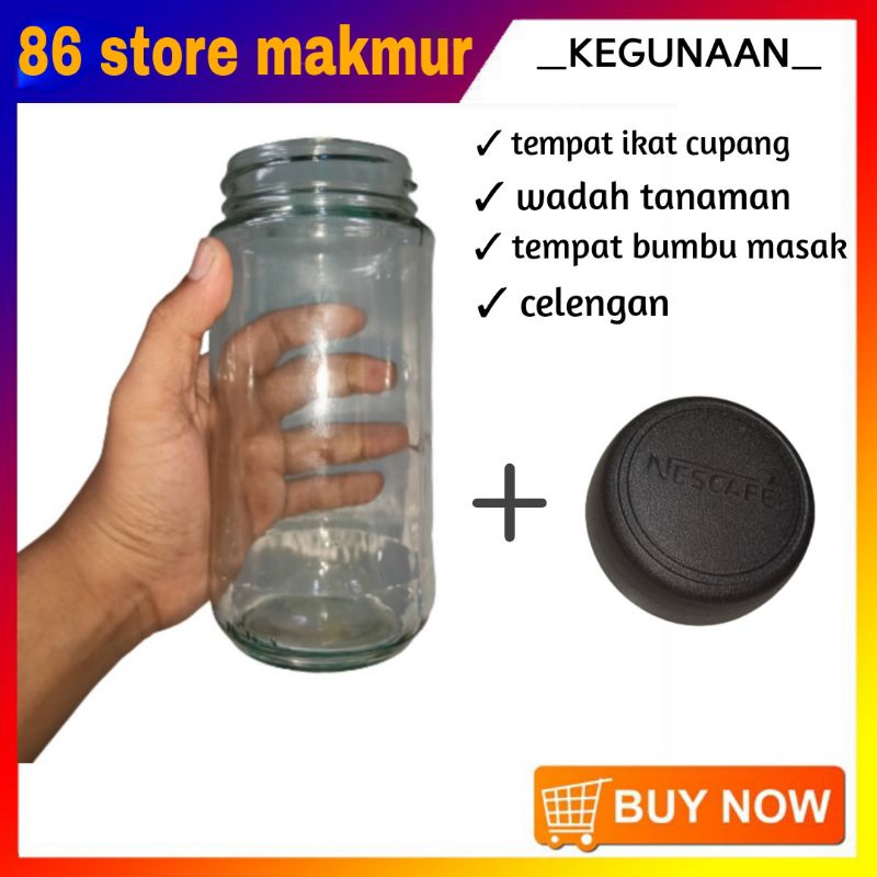 toples kaca nescafe/botol kaca/botol ikan cupang/tempat tanaman hias/tempat bumbu dapur
