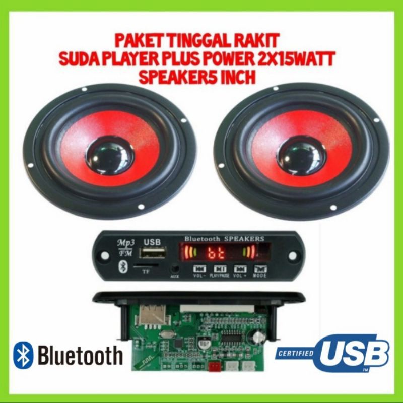 Paket Rakit Speaker Elsound 5 Inch Dan Player Usb Bluetooth Fm Radio

