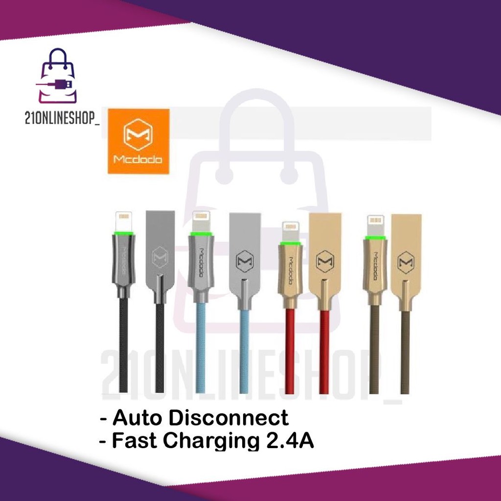 MCDODO KNIGHT SERIES KABEL IPHONE AUTO DISCONNECT FAST CHARGING 2,4A READY STOCK! WARNA LENGKAP!