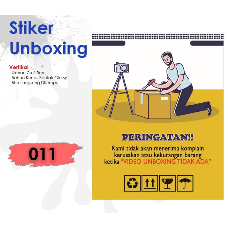 Stiker Video (100) Unboxing vidio Fragile Produk 100 Glossy Sticker Buka Paket