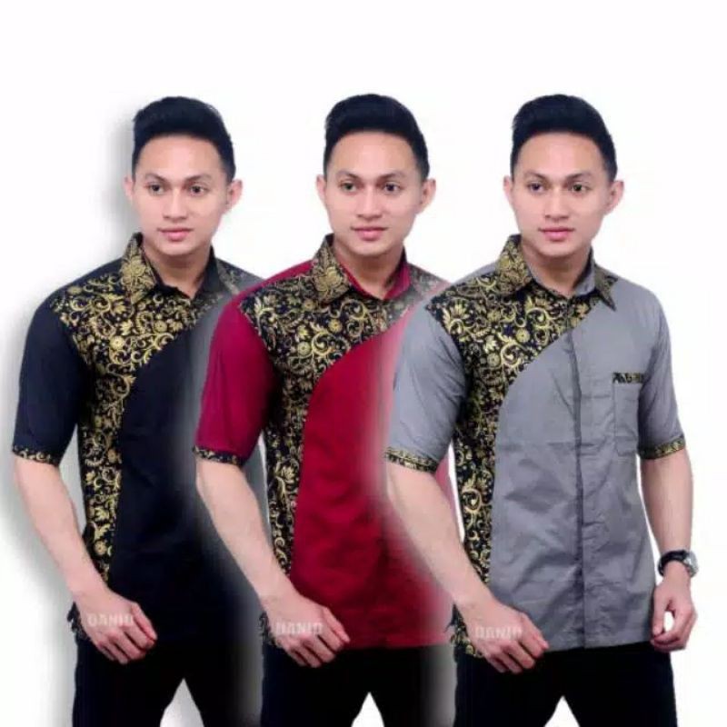 Kemeja Batik Pria Lengan Pendek baju batik pria murah kombinasi warna emas