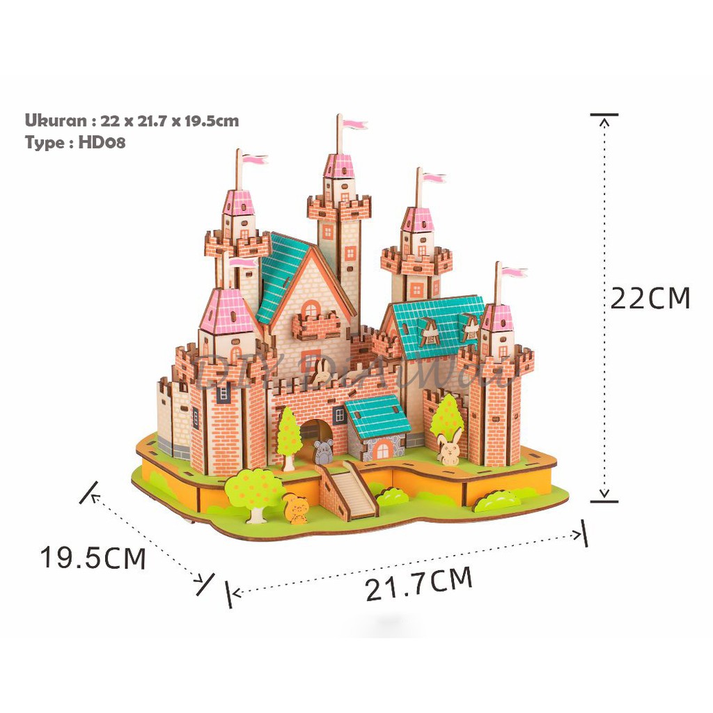 Puzzle 3D DIY bahan kayu model Princess House mainan puzzle edukasi anak (kado &amp; pajangan)