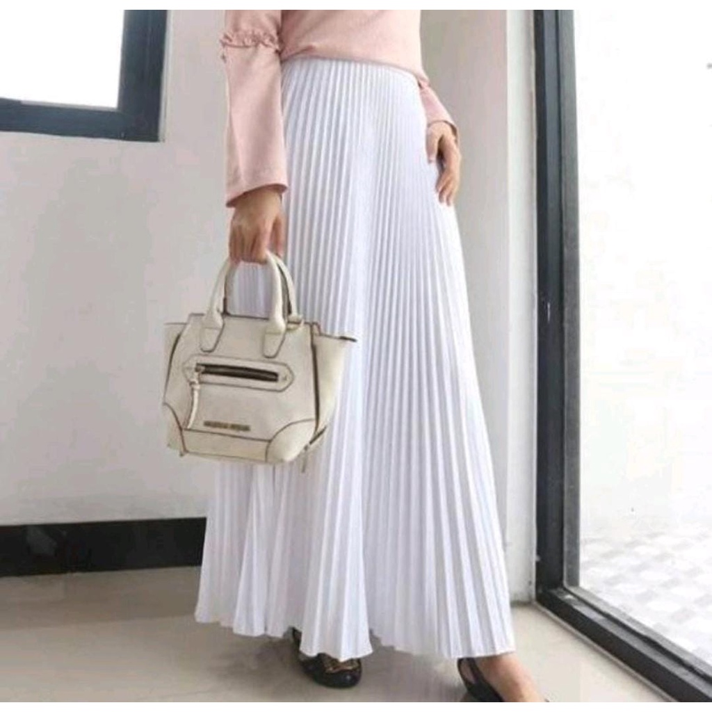 (BISA COD) Rok plisket DENGAN FURING panjang  premium tebal bawahan Wanita remaja jumbo polos muslim