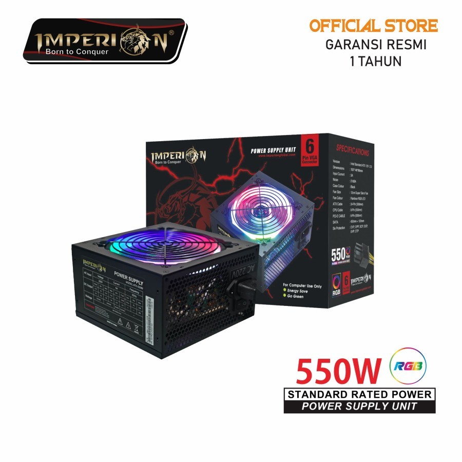 Power Supply PSU Gaming Imperion P500 550W LED VGA 6 PIN RGB