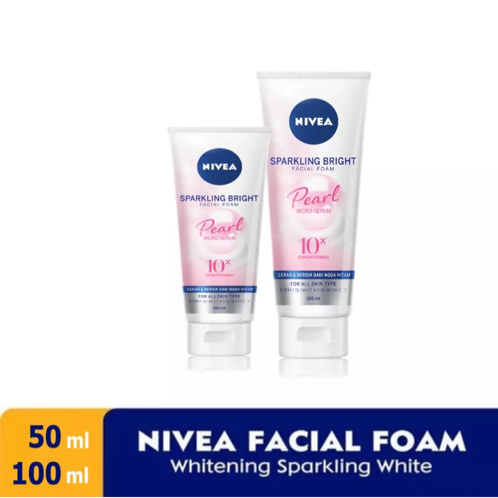NIVEA Sparkling Bright Whitening Facial Foam PEARL Micro Serum 100ml / 50ml - Cleanser BPOM Facial Wash - Sabun Busa Pembersih Pencuci Wajah Muka White Sparking Sparling Spaking Brigh Brigt