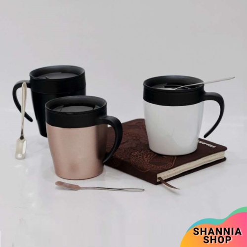 H6066 Mug Ingenuity + Sendok Stainless - Cangkir Kopi 330ml