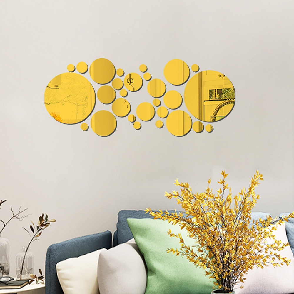 Stiker Dinding Polkadot Emas Akrilik Dekorasi/Kepribadian Kreatif Stiker Dinding Dekorasi Untuk Rumah Ruang Tamu Kamar Tidur Kamar Anak/3D DIY Cermin Wallpaper Stiker Dinding Ornamen