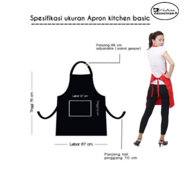 Celemek Apron Masak Celemek Dapur Celemek pria wanita Celemek Waitres Celemek Kitchen Celemek Barista Polos ( 42 Varian Warna ) - Merah UNISEX