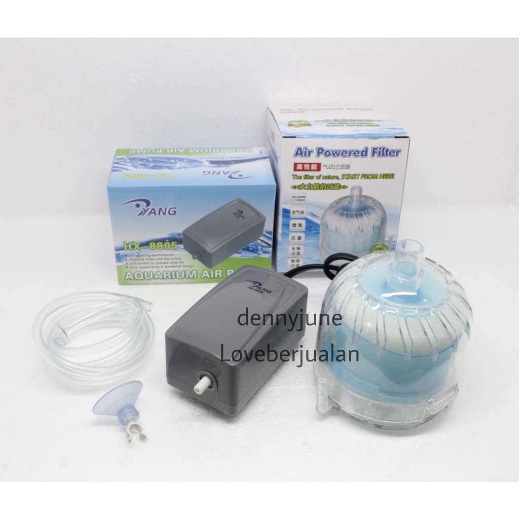 Paket Bundling Air Powered Filter Kotak + Aerator 1 lubang + Selang 1 m + dop selang