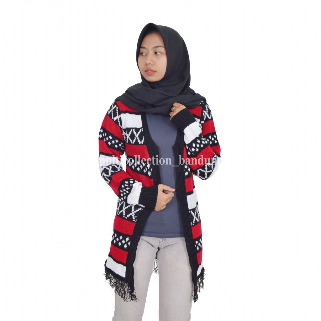 Cardigan Wanita Rajut Halus Long HINATA CARDY TRIBAL / Cardigan Rajut Wanita / Cardigab Rjut Motif-3