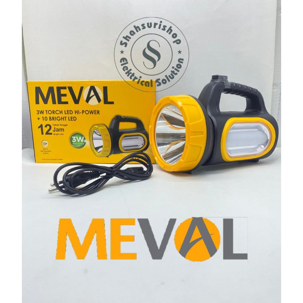 LAMPU EMERGENCY LED MEVAL MT3 03A Senter 3W Hi-Power + 10 Bright LED