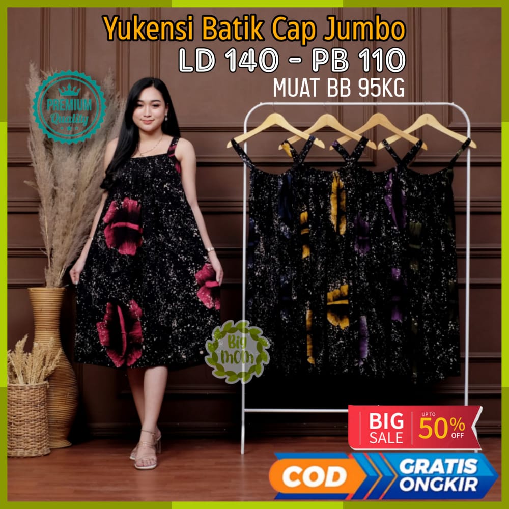 Baju Daster Tidur Wanita Jumbo Busui Kekinian Tanpa Lengan Ld 130 XXXL Rayon Premium Batik Cap Pekal