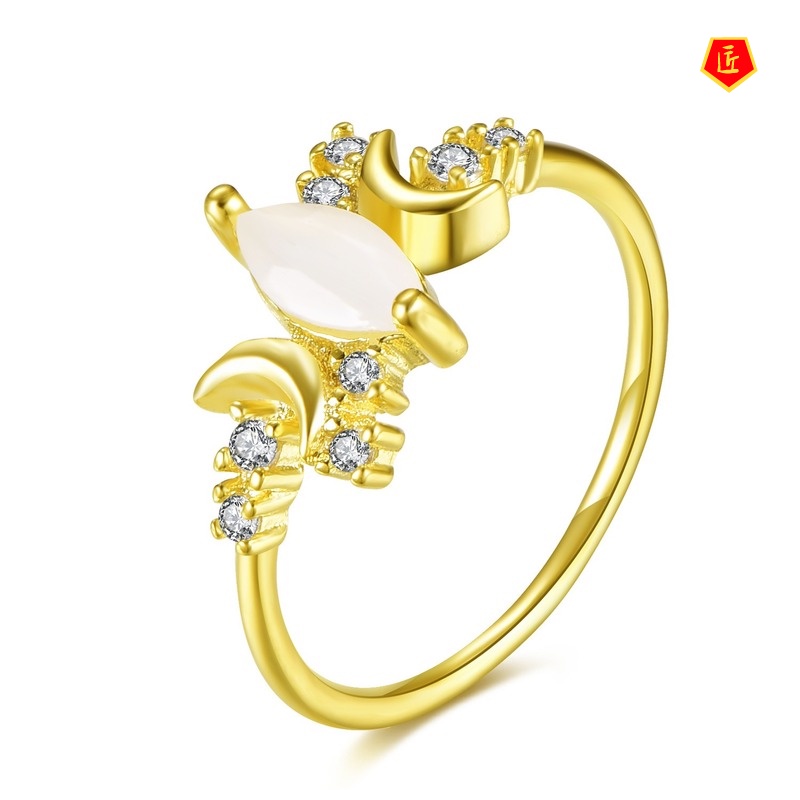 [Ready Stock]Women's 14K Gold Inlaid Opal Ring Simple Korean Style