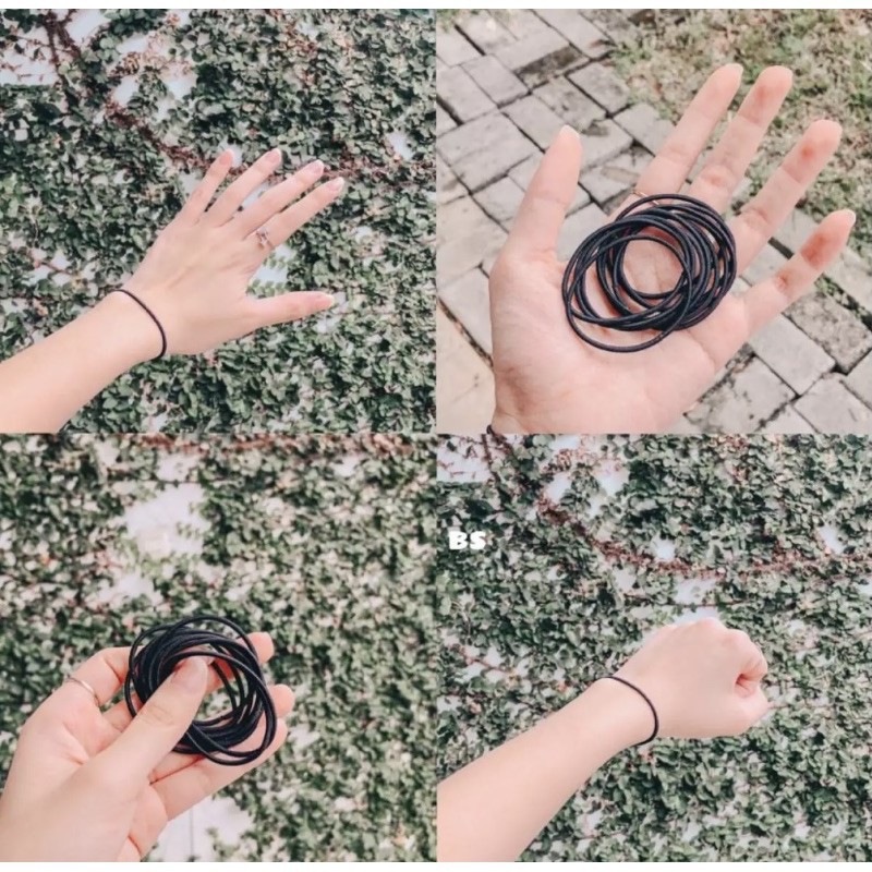 Isi Sekitar 100 s.d 130 pcs Gelang Tangan Karet Polos Hitam ukuran Besar atau Sedang