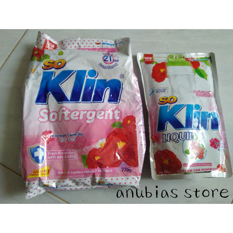 Paket Soklin Variant Korean Camellia ( 1soklin detergent 770gr & 1 Soklin cair 750ml )