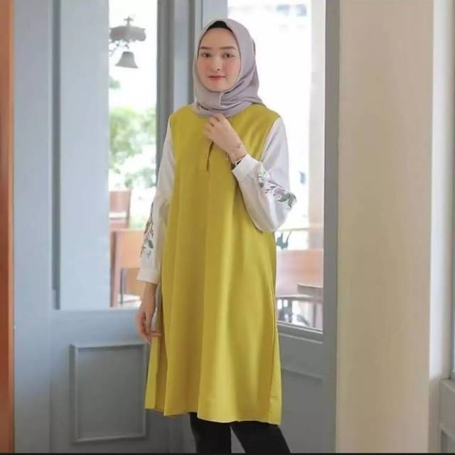 Tunik kimica, Matt moscrepe,mix bordir bermotif bunga, baju atasan muslim remaja kekinian