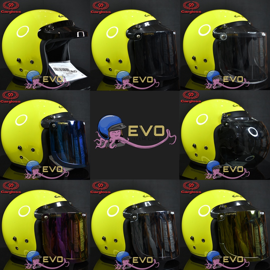 HELM CARGLOSS ORIGINAL CFM RETRO ARMY HALF FACE - FERRARI YELLOW METALIC + KACA DATAR