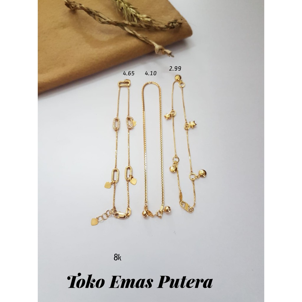 Gelang kaki model emas asli kadar 8K/9K