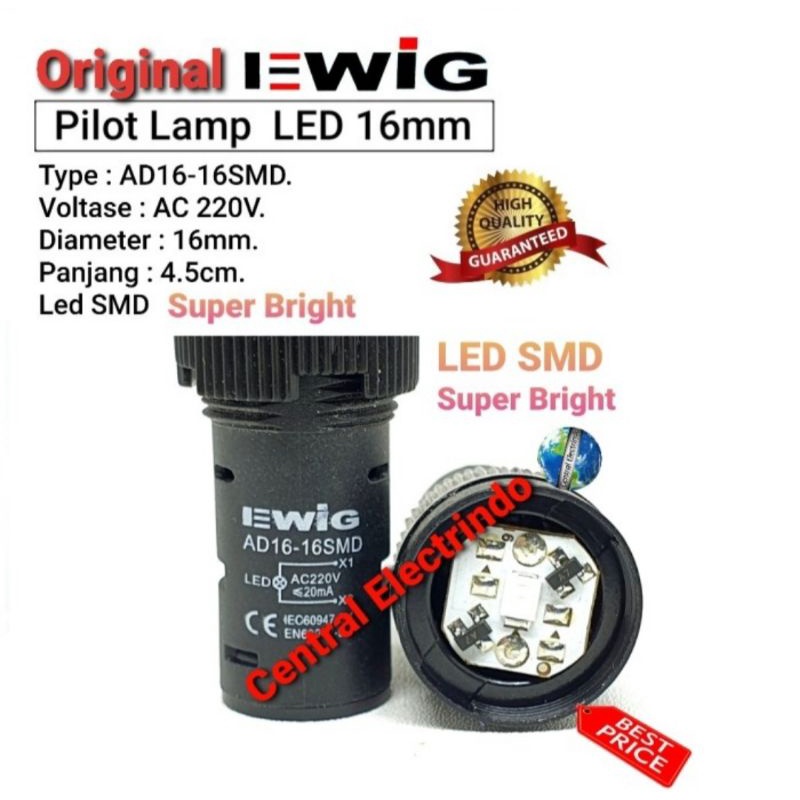 Pilot Lamp LED 16mm BIRU AC 220V AD16-16SMD Super Bright EWIG.