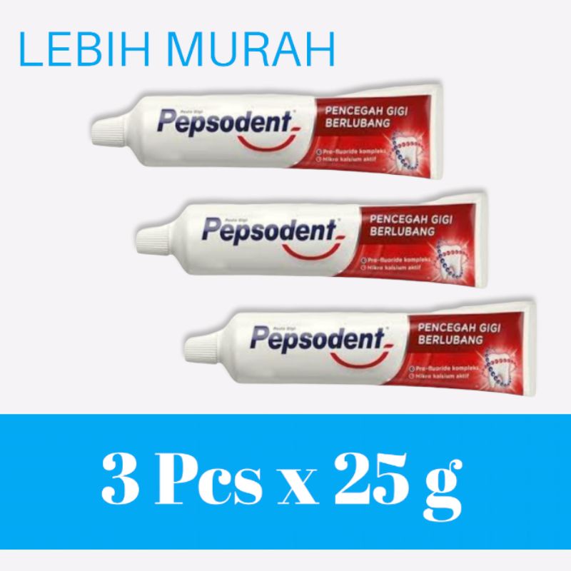 Pepsodent Pencegah Gigi Berlubang 3 pcs x 25gr - Pasta Gigi (Lebih Murah)