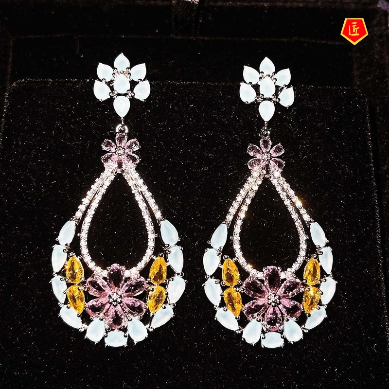 [Ready Stock]Vintage S925 Silver Yellow Gemstone Long Earrings