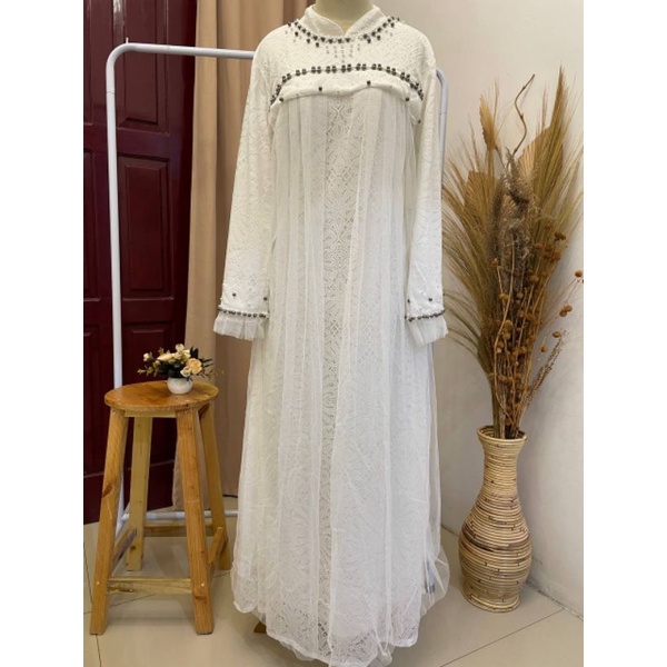 Gamis Dress Putih Brukat ORI by OZIAS