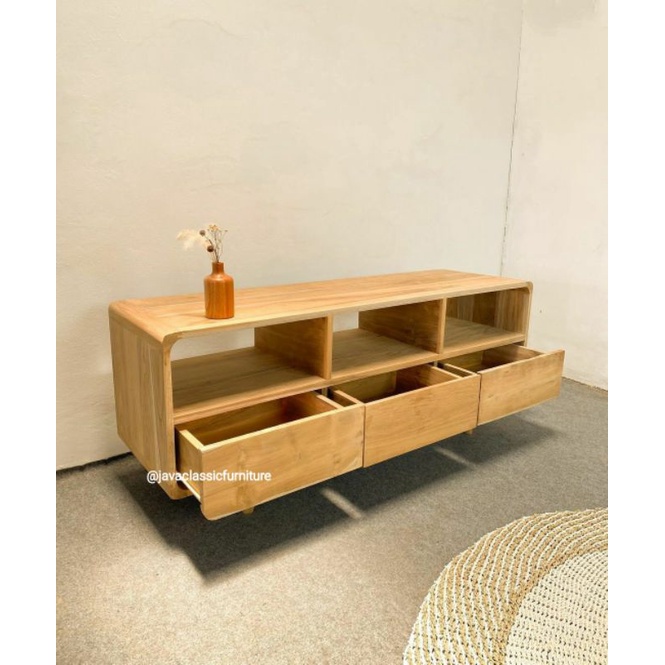 BUFET TV MINIMALIS RETRO CUSTOM KABINET SCANDINAVIAN VINTAGE DRAWER BAHAN MENGGUNAKAN KAYU JATI TPK FINISHING BLEACHING NATURAL FURNITURE JEPARA-3